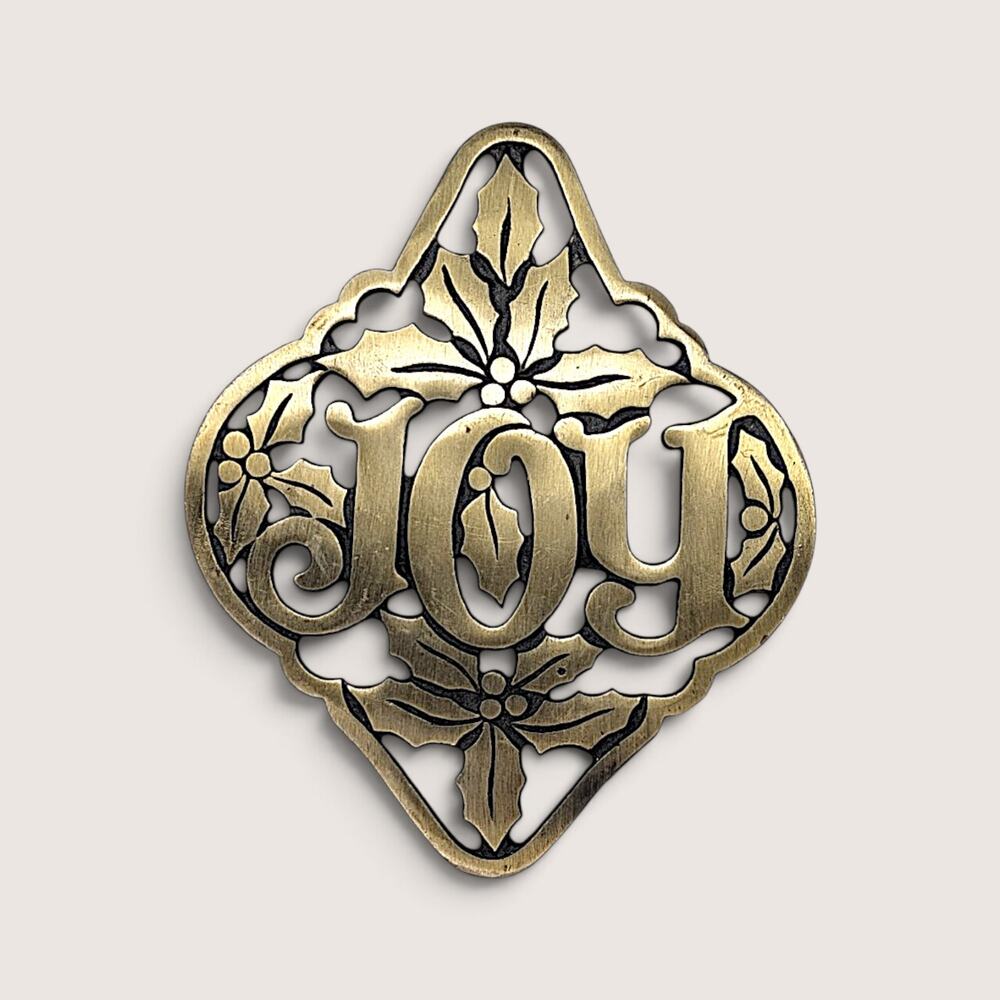 Vintage Cast Brass Joy Christmas Trivet